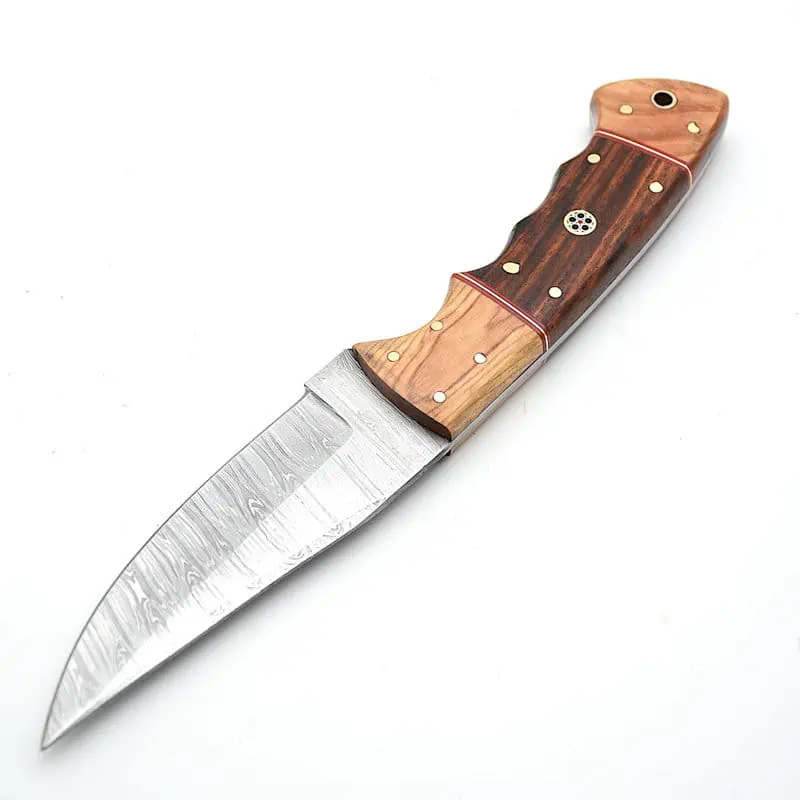 Outdoormesser Damast Olivenholz – Bild 5