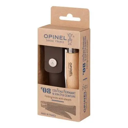 opinel messer no 8 taschenmesser mit lederetui braun buchenholzgriff rostfrei