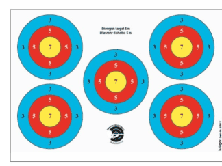 Blasrohr Wettkampfscheibenauflage 5m 5-Spots 7-5-3 5 Stück - 3 Zonen Papierauflage speziell für den Blasrohrsport!