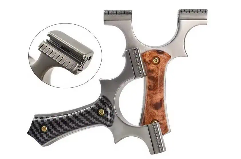 slingshot quick clip steinschleuder carbon mahagoni-kunststoff griffschalen